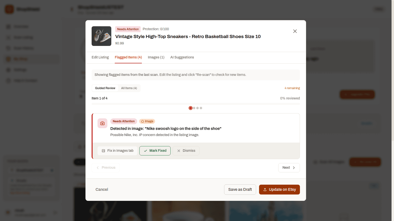 ShopShield dashboard - Detects Violations