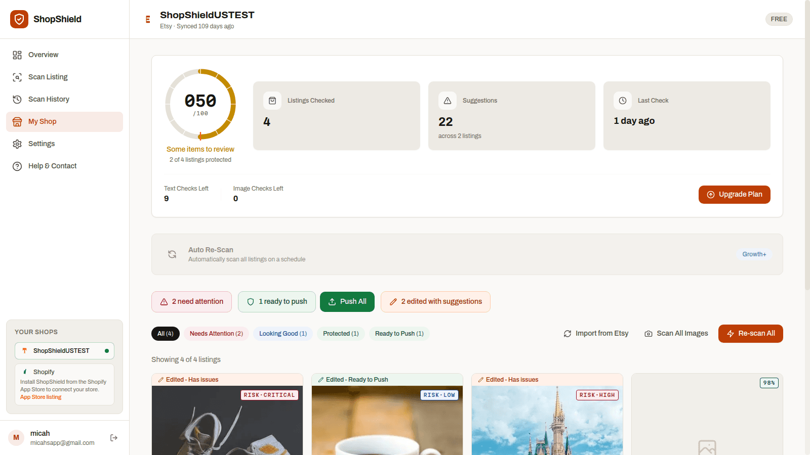 ShopShield dashboard - Review & Fix